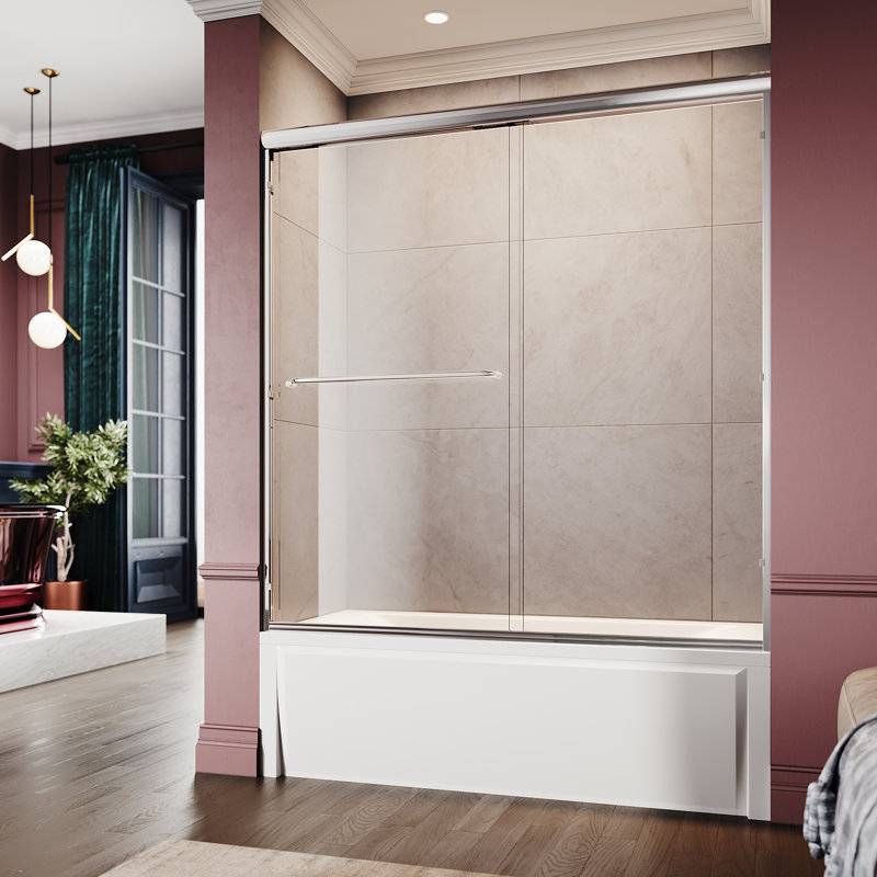 60Tub 58.5-60“ W x 62” H Bypass Tub Door with 1/4“ (6mm) Tempered Glass and Double Sliding Doors, Chrome