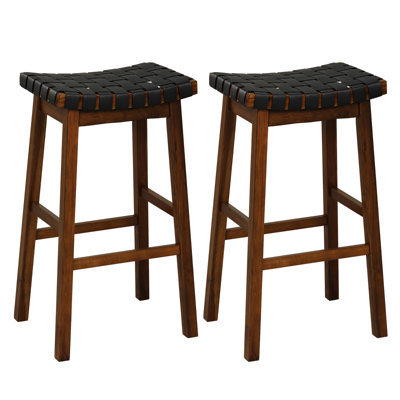 Winston Porter Saddle Stools Set Of 4 Counter Height Stools W/ Pu Leather Woven Seat Brown