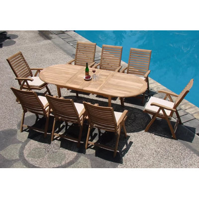 Tre 10 - Person Teak Wood Patio Dining Set with Oval Table