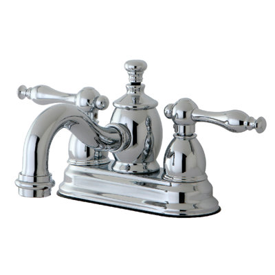 Kingston Brass Naples Two-Handle 3-Hole Deck Mount 4" Centerset Bathroom Faucet with Brass Pop-Up