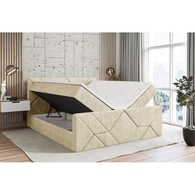 Bed, Beige, 160cm W x 200cm L
