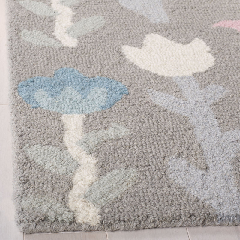 Tapis gris / rose en laine touffeté à la main Warminster, Rectangle 9 pi x 12 pi