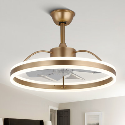  Ventilateur de plafond doré 24 po avec lumière DEL à intensité variable 3 couleurs, moteur CC silencieux à 6 vitesses, application et télécommande