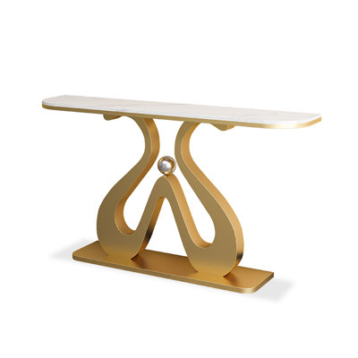 Contemporary Double Curve Accent Console Table Rectangular Stone Top Decorative Sofa Table for Home Entrance
