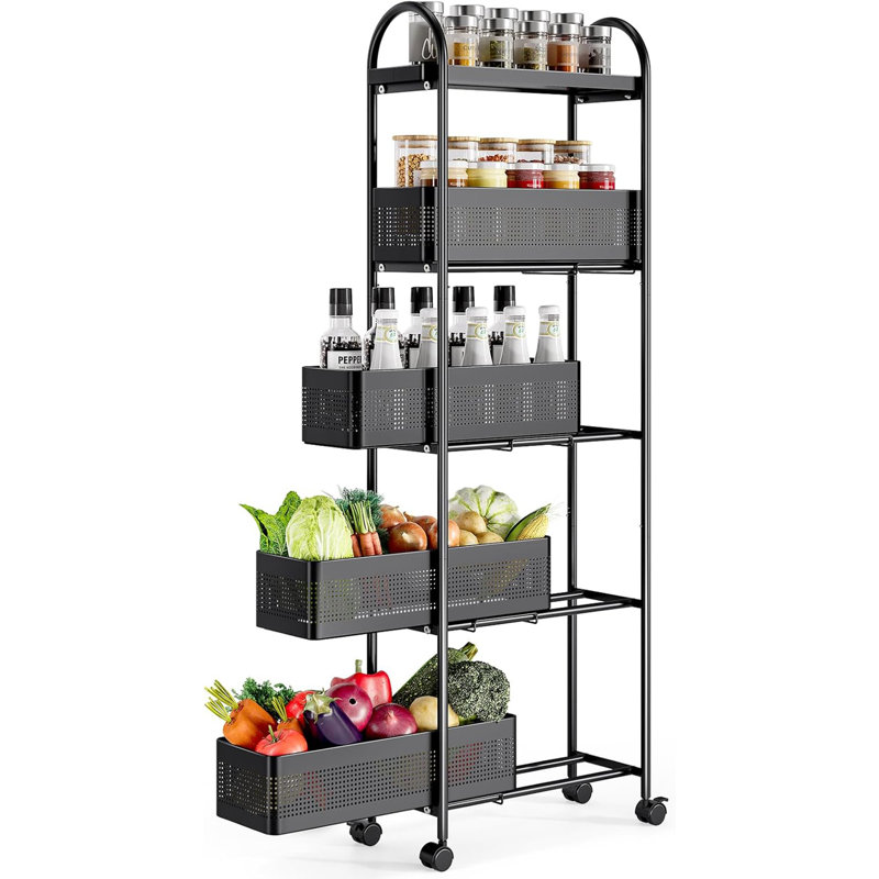 5-Tier Slim Rolling Storage Cart – Mesh Drawer Organizer with Lockable Wheels for Narrow Spaces