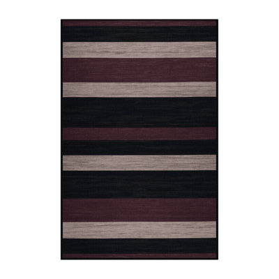 Tapis noir à rayures horizontales lavable à la machine