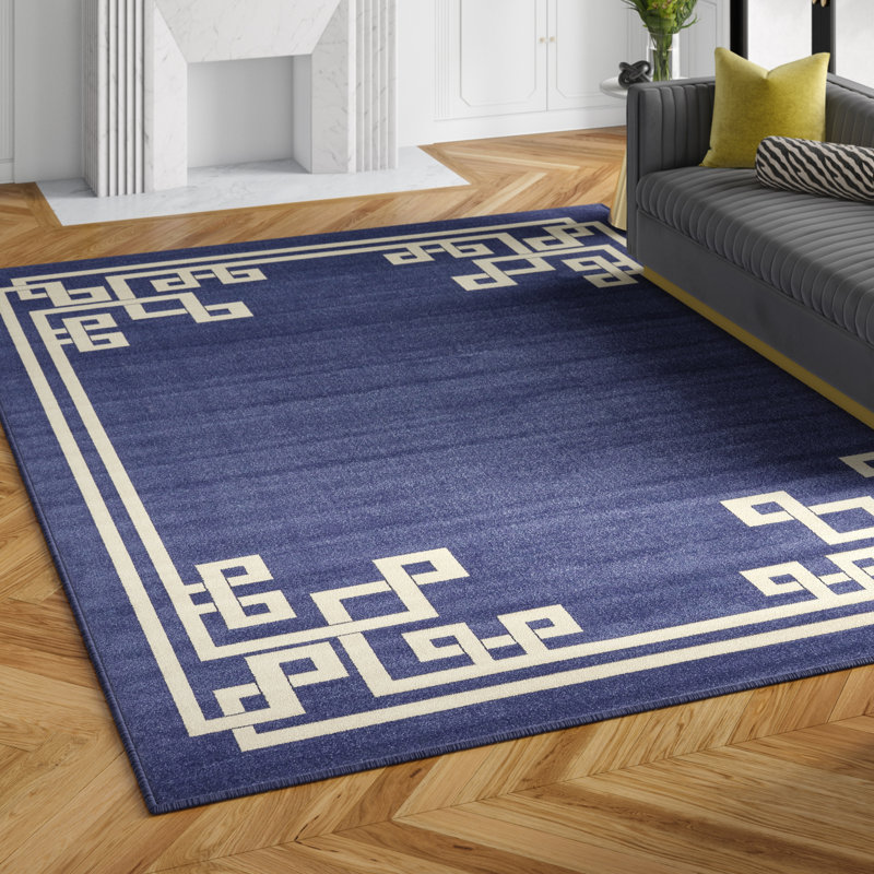 Tapis bleu foncé / beige Barreto, Rectangle 10 pi x 13 pi 1 po