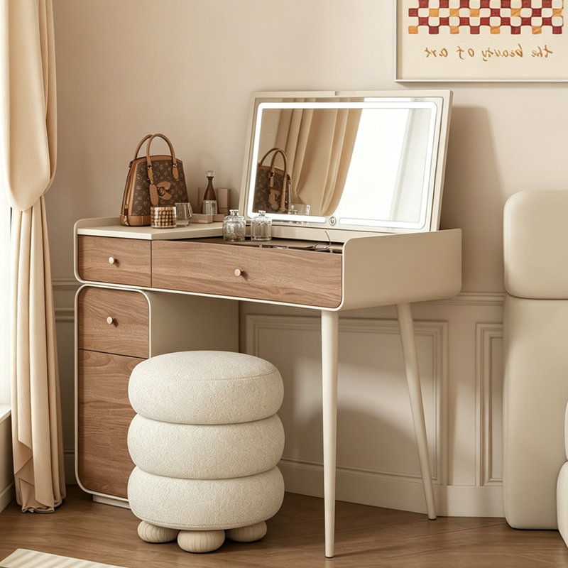 Commode simple 39,37 "blanche + brune avec coiffeuse et miroir