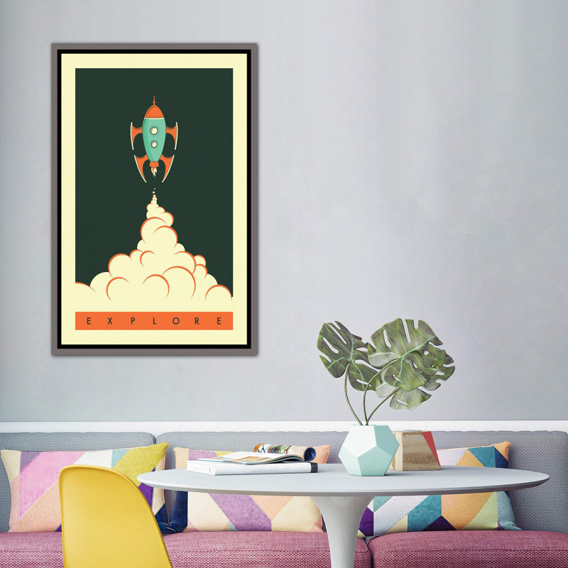 Explorez II, art encadré pour enfants, H 60 po x l 40po x P 1,5 po, Toile avec cadre gris foncé rustique