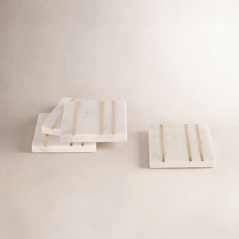 Broome Gold Inlay Marble Square Coaster Set