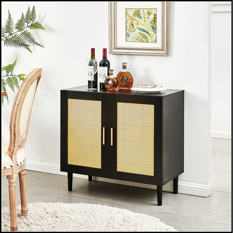 Natural Rattan Door Buffet Cabinet With Adjustable Shelves, Perfect For Organized Storage And Rustic Charm.