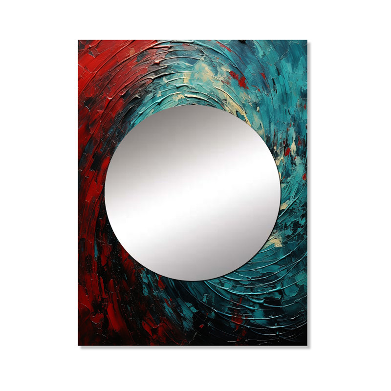 Sariaha rouge bleu majestueux mouvement en spirale - miroir décoratif spirales abstraites, grand miroir mural rouge, art imprimé en métal