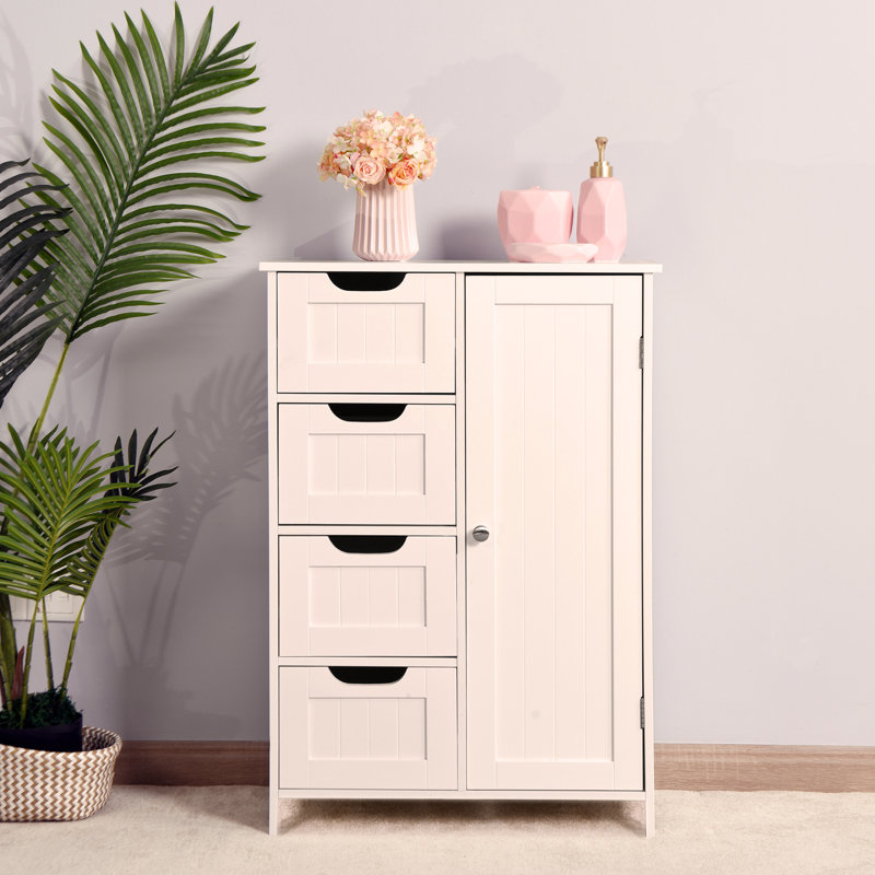 Armoire de rangement blanche, armoire de plancher avec tablette réglable et tiroirs White