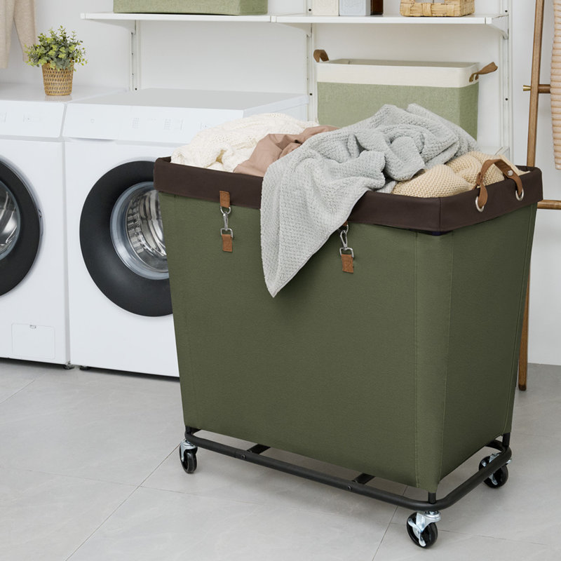 320L Laundry Hamper With Wheels, Large Clothes Laundry Basket for Home, Closet, Dorm, Bathroom, Laundry Room, Green, Green