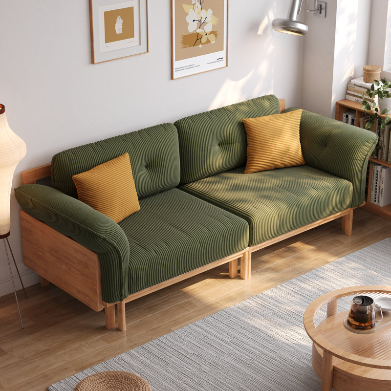  Canapé-lit en velours côtelé vert moderne avec cadre en panneau de fibres à densité moyenne 82,7 po Grimpante