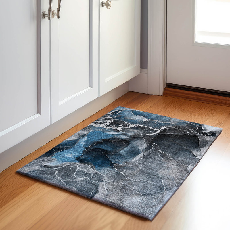 Premium Machine Washable Cerrito AMF503 Blue Rug, Rectangle 1'8" x 2'6"
