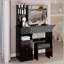 Meuble-lavabo de 37 po de taille moyenne avec tiroir à gauche et tabouret rembourré, très grand miroir coulissant à droite, rangement multi-couches à grande capacité, commode pratique et pratique, convient aux grands espaces-121229357