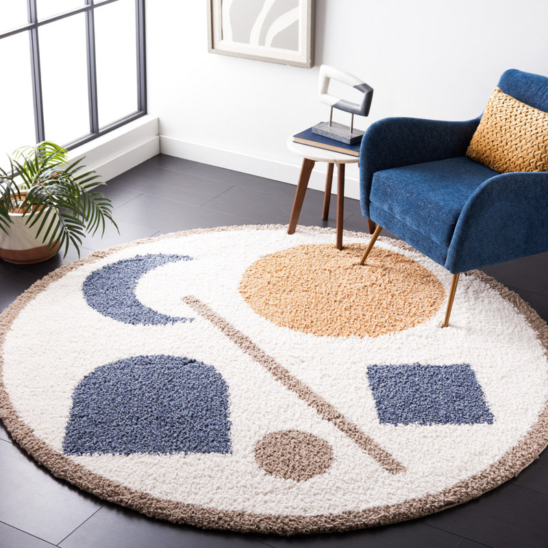 Calico Shag Performance Abstract Rug, Round 6'7"