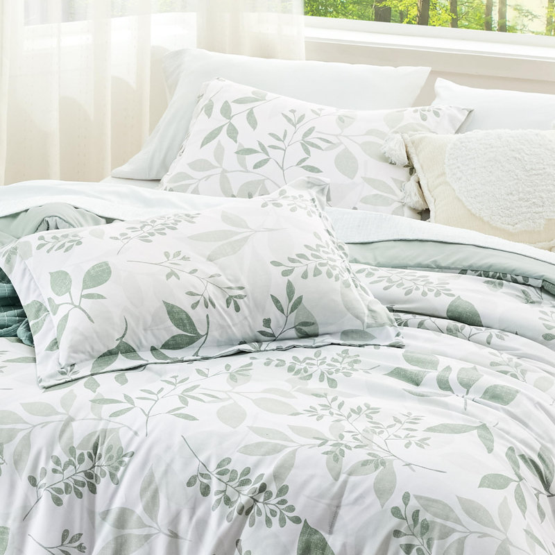 Bedsure Floral Comforter Set, Twin Comforter + 1 Standard Sham, Sage Green Leaves