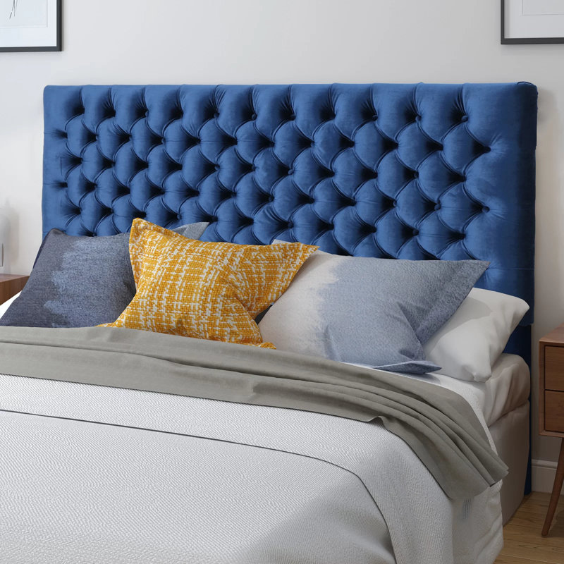 Tufted Upholstered Queen Size Bed Headboard In Modern Button Design, Adjustable Solid Wood Head Board, Solid Wood Head Board With Durable Metal Legs In Bedroom