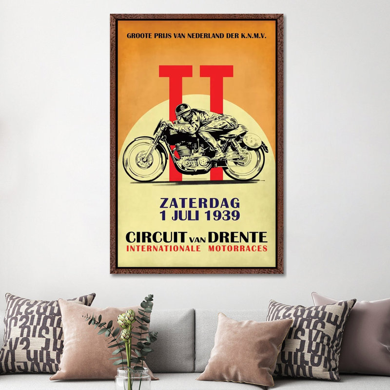 Circuit Van Drente TT 1939 by Mark Rogan - Print on Canvas, 152.4cm H x 101.6cm W x 3.81cm D, Classic Brown Wood Framed
