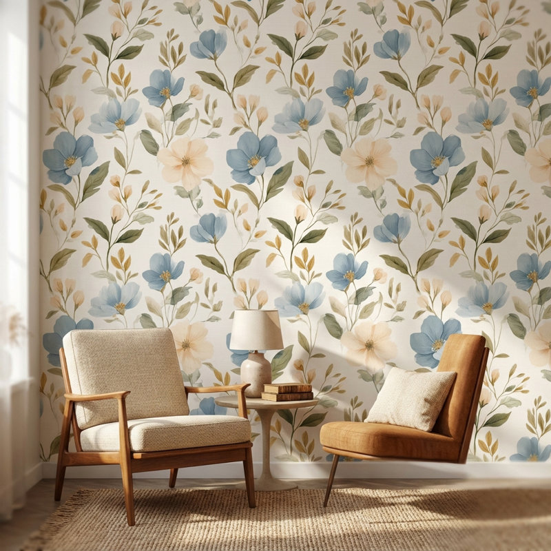 Adhésif mural floral beige rétro
