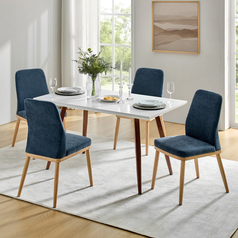 Brehanna Upholstered Back Dining Chair with Solid Wood Legs (Set of 4), Navy