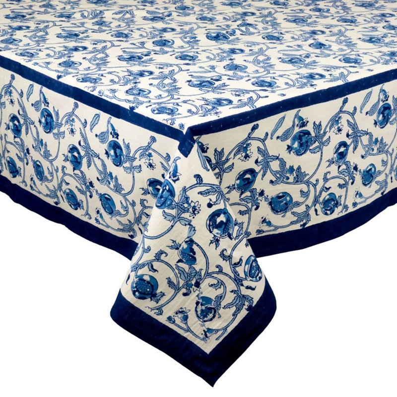Granada Cornflower Blue Handmade Floral Tablecloth, 71" Square, Blue