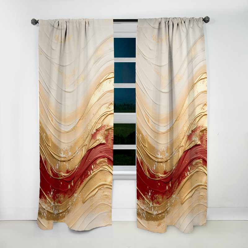 Gold And Red Soft Wave Fusion - Modern Curtain - Velvet Room Darkening - 1 panel, 52" W x 95" L