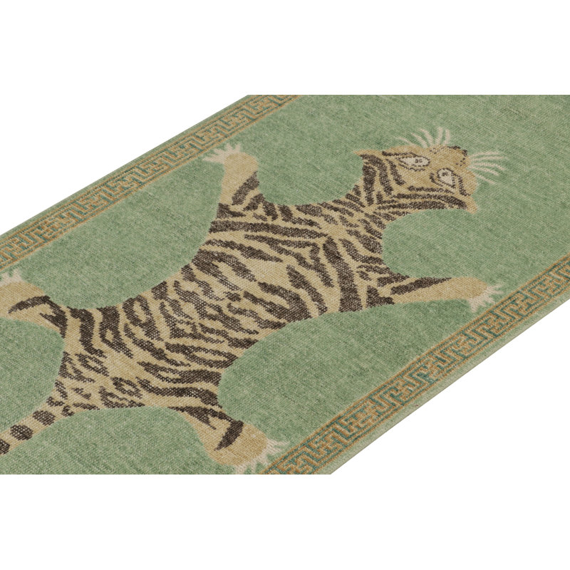 Distressed Homage Hand Knotted Wool Animal Print Area Rug, Runner 3' x 10'