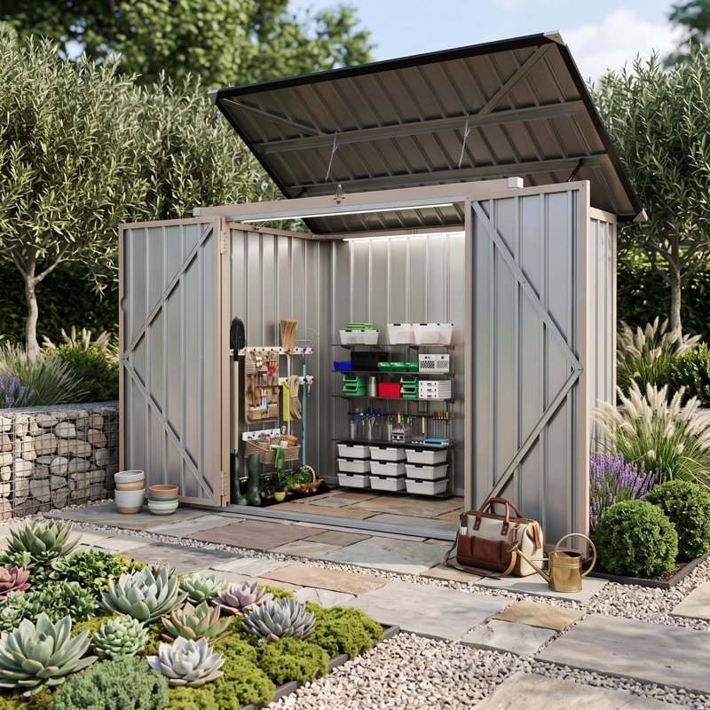 Remise à poubelle en métal 3 x 6 pi - 2 bacs de rangement d'extérieur avec couvercle à chaîne - Enceinte pour jardin, cour ou patio