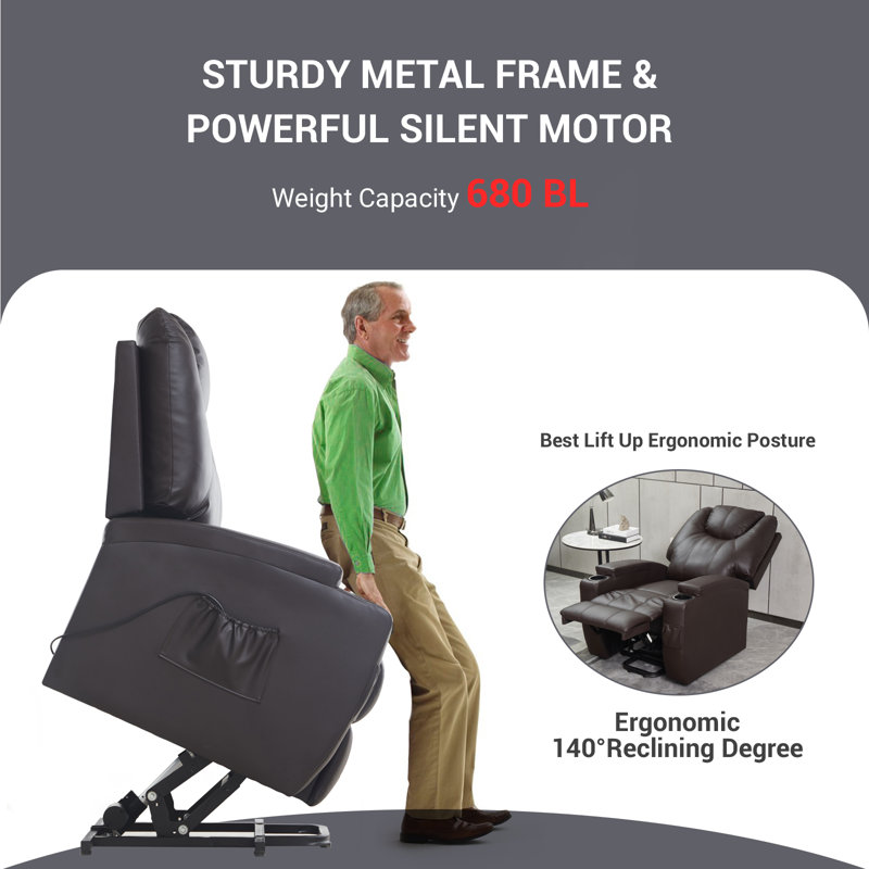 Fauteuil inclinable électrique lève-personne de 31,5 po de large Kutlu, Similicuir brun