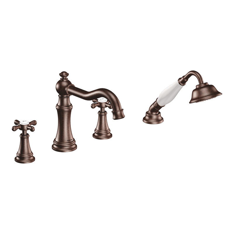 Weymouth Double Handle Deck Mounted Roman Tub Faucet Trim with Diverter and Handshower, Oil Rubbed Bronze