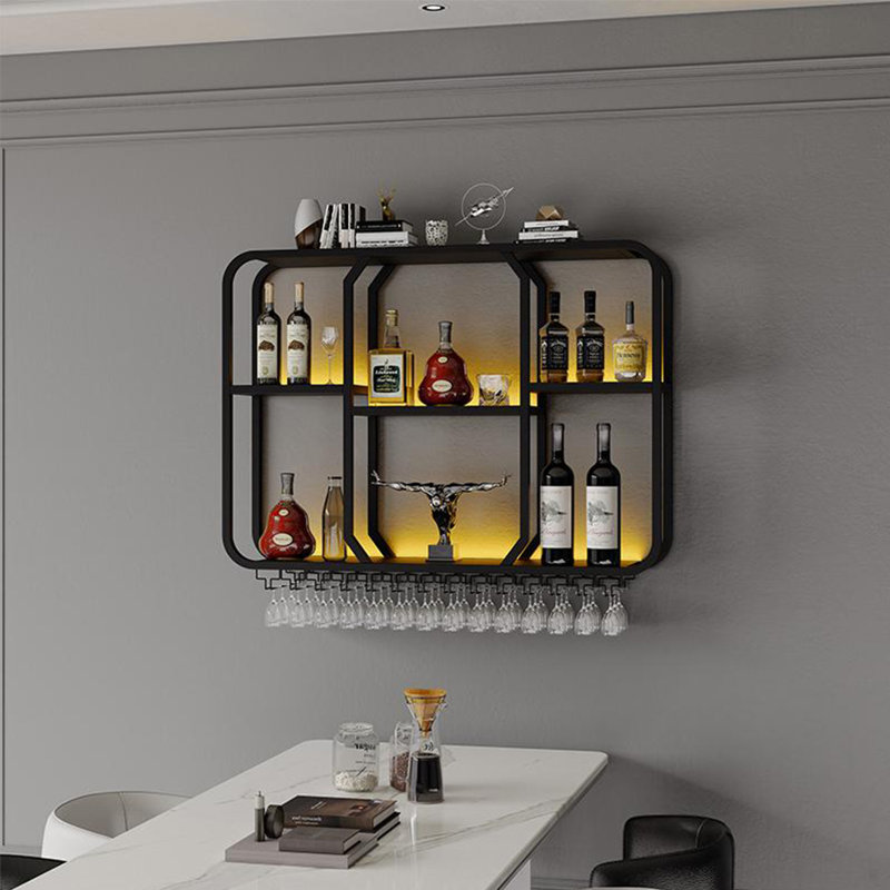 Small Wall Mounted Wine Rack, Black, 31.4" H x 59" W x 7.8" D