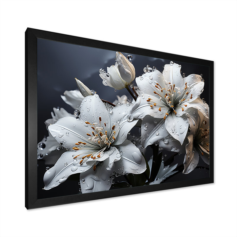 Tempête émotive I - impressions d'orchidées sur toile, Cadre simple noir, H 24 po x l 32 po x P 1 po
