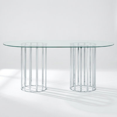Oval Tempered Glass Dining Table with Scratch-Resistant Easy-Clean Surface, Accommodates 6 to 8 People