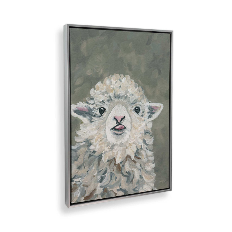 «Silly Little Lamb» par Yvette St. Amant, reproduction d'art, H 16 po x l 12 po, Cadre flottant, Argent argent
