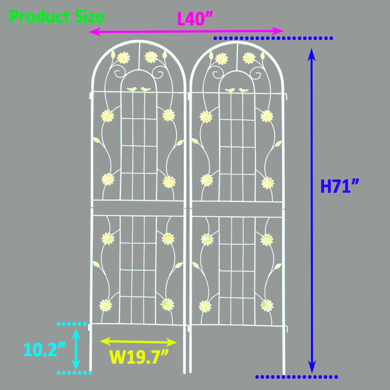 Paquet de 2 treillis d'extérieur en métal 71 po x 19,7 po, blanc crème antirouille pour les plantes, installation facile, fabrication, plantes grimpantes telles que Morning Glory, Bean Vines Ivy,