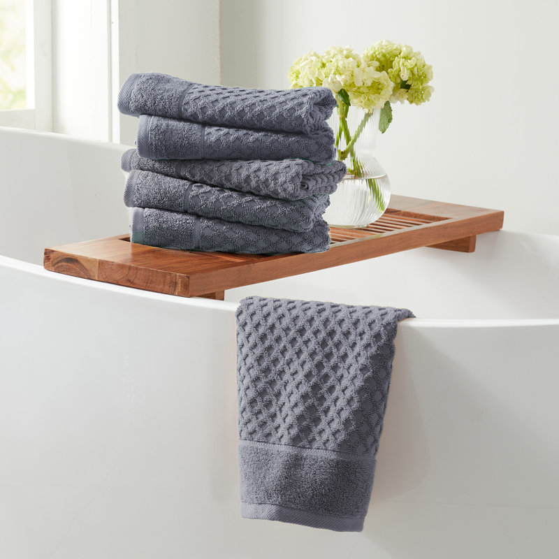 Ultra-Soft & Absorbent 100% Cotton Towel Set, Hand Towels - 6 Pack, Chambray Blue Diamond