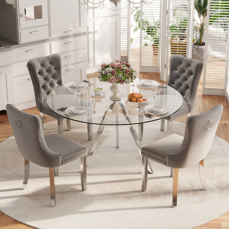 Ensemble de table ronde pour 4, H 30 po x l 47 po x P 47 po, Gris