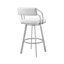 Tabouret de bar rotatif 26 po avec repose-pieds Orlen, similicuir blanc et base en métal argenté Orlen