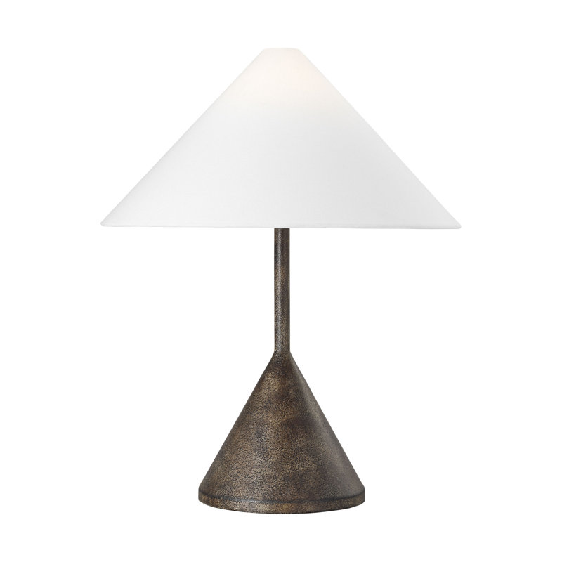 Kelly Wearstler Nebeker 1 Light Bedroom Home Office Living Room Lamp With White Linen Shade, Bronze
