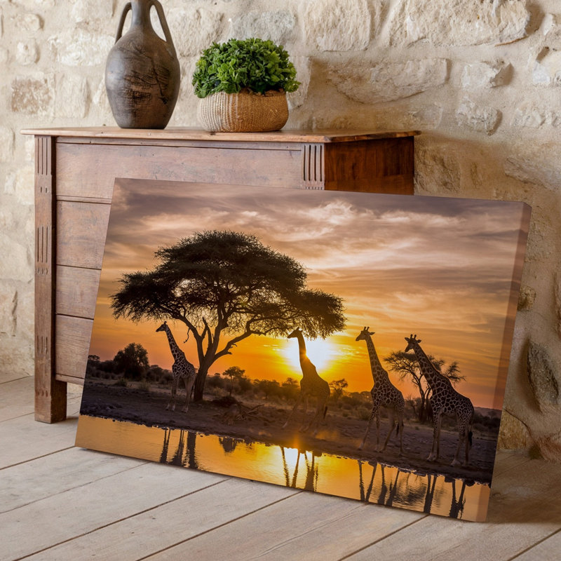 Toile, "Un paysage africain serein au coucher du soleil", H 20 po x l 30 po