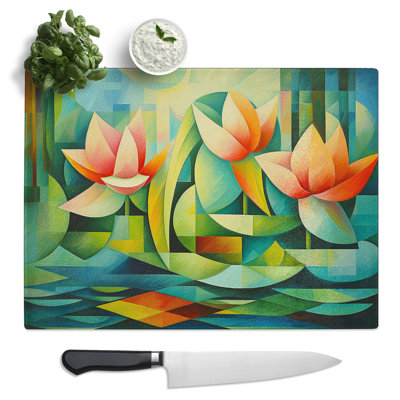 Water Lily Cubism  Glass Chopping Board