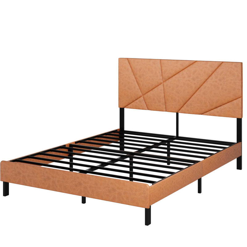 Lit plateforme tapissier moderne avec tête de lit robuste pour chambre à coucher contemporaine, Grand lit