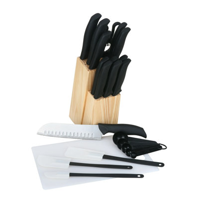 23-Piece All-in-One Knife Block Set with Soft Grip Handles, Kitchen Utensils & Cutting Board | Natural Pine Wood Storage