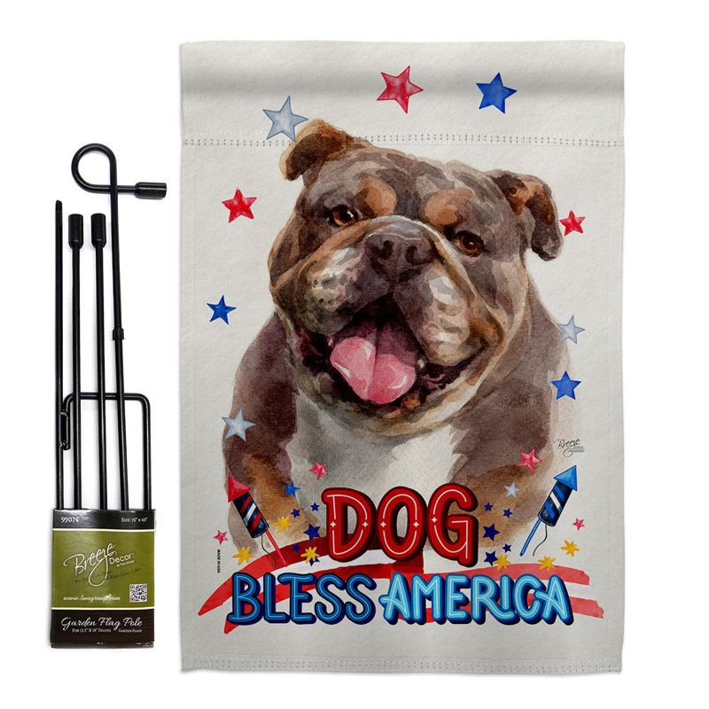 Bannière de jardin patriotique chocolat bouledogue 13 x 18,5 pouces, H 40 po x l 28 po