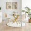 Modern Glass And Metal Dining Table, Golden Frame, Ideal For Compact Kitchens