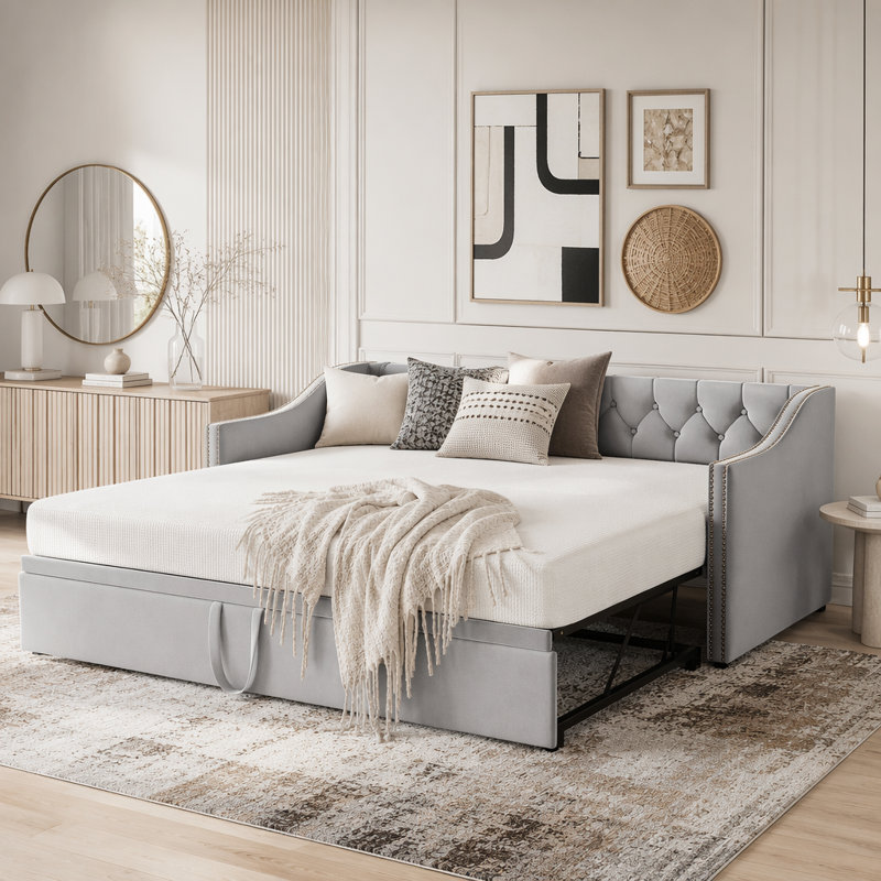 Lit de jour rembourré avec couchette Pop Up, Gris