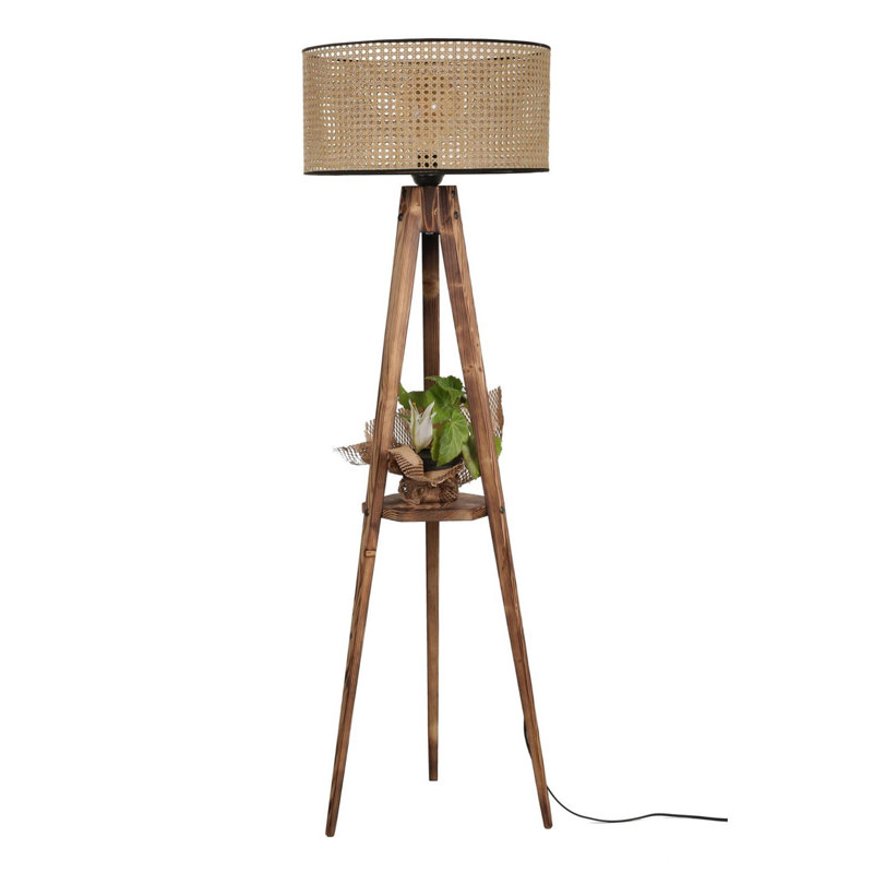 Luro Elegant Wooden Floor Lamp with Shelves, Brown, 60 in Tall | 17.3 in Cap Diameter & 19.7 in Foot Diameter | E27 Socket, Max 60W | On/Off Switch on Cable | Stylish & Functional Lighting for Living Room & Bedroom